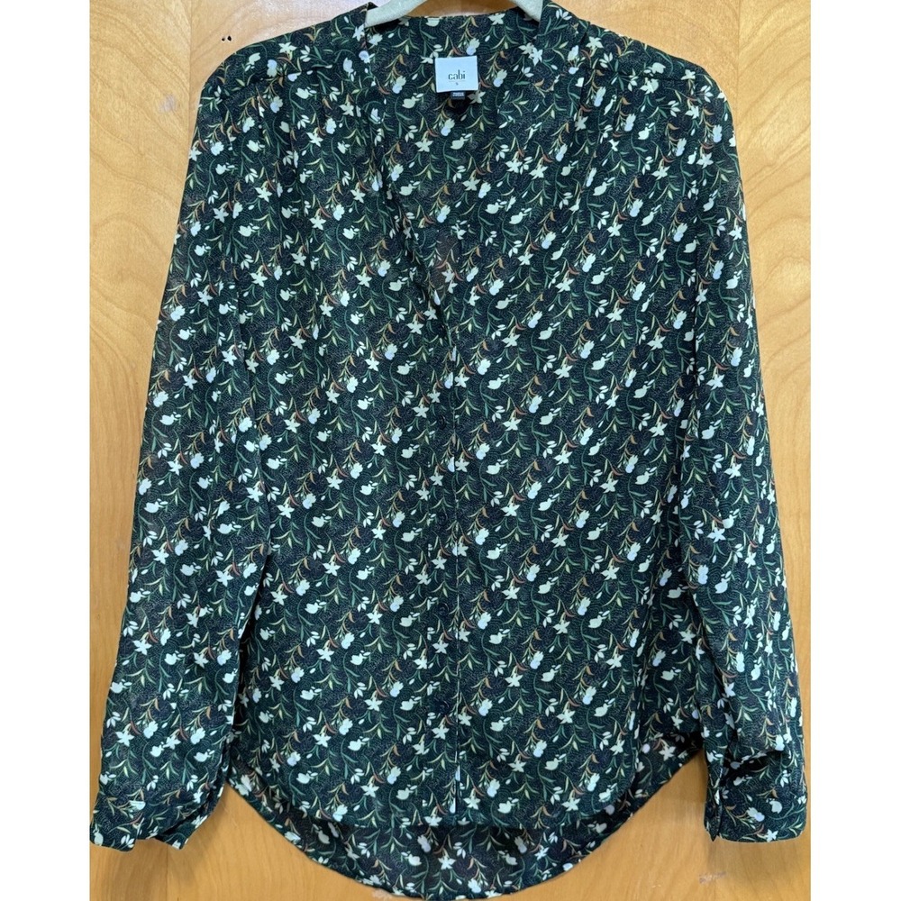Cabi Womens Floral Button Front Chiffon Semi Sheer Blouse Flowy Green Szβ Small